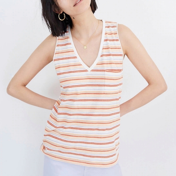 Madewell Tops - Madewell NWT V Neck Fieldgate Stripe Pocket Tank